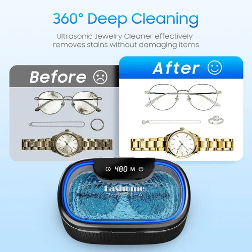 Vista 2 de Limpiador ultrasónico de joyas de 45 kHz para anillos, gafas, plateadas y Negro