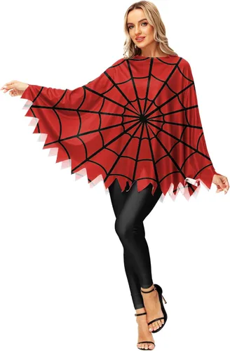 Vista 3 de AOBUTE Disfraz de calabaza de Halloween, capa de poncho de esqueleto de telaraña