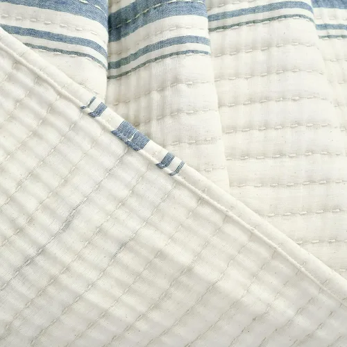Vista 5 de Lush Decor Colcha/Cubrecama de Algodón Tejido con Puntada Pick Stitch Kantha de Rayas Estilo Granja, 104" An x 90" L, King, Azul - Ropa de Cama a