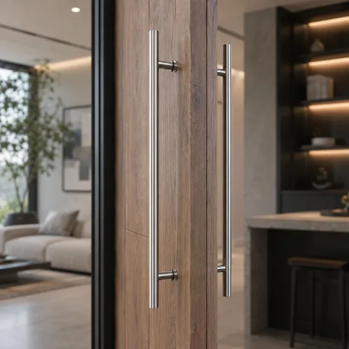 Vista 5 de Prima Decorative - Manija larga para puerta, manija de puerta de entrada de 18 pulgadas, forma redonda en forma de "H", acero inoxidable 304