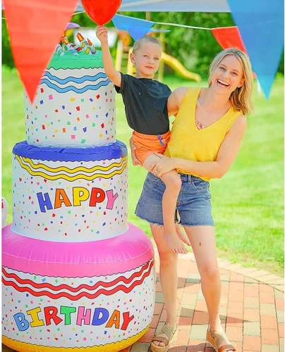 Vista 2 de Fun Express Decoración inflable gigante para fiesta de cumpleaños de 6 pies de alto, decoración de patio inflable de feliz cumpleaños para mujeres