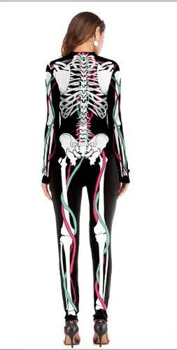 Vista 3 de Sister Amy Disfraz de esqueleto de calavera de Halloween para mujer