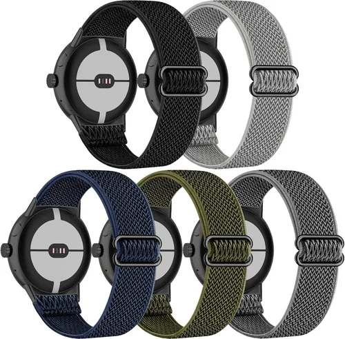 Vista 14 de Paquete de 5 correas elásticas de nailon compatibles con Google Pixel Watch 4, 3, 1.614 in, Google Pixel 2, Google Pixel 2, correas elásticas