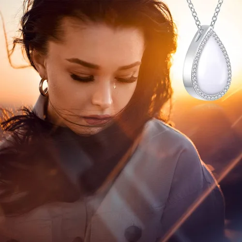 Vista 2 de Joyería de cremación de plata de ley 925 para cenizas, urna de lágrima, joyería para cenizas, recuerdo de cenizas, collar con colgante para cenizas