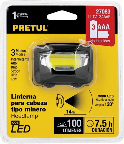 Vista 7 de Cabeza de linterna, tres pilas AAA 28 lúmenes, 3 LED, Pretul