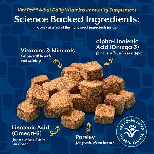 Vista 5 de NaturVet VitaPet Vitaminas diarias para adultos más ayuda para el aliento para perros adultos, 60 unidades masticables suaves, fabricados