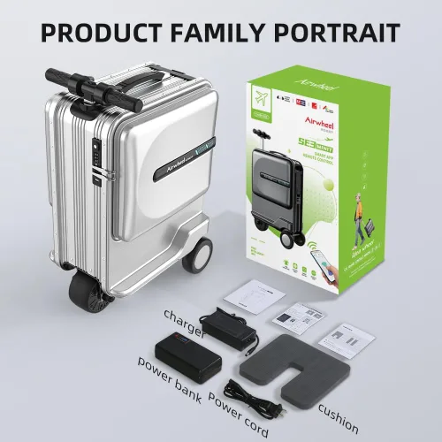 Vista 6 de SE3miniT - Equipaje eléctrico de 20 pulgadas para montar en maletas, scooters, equipaje inteligente, plateado, Maleta
