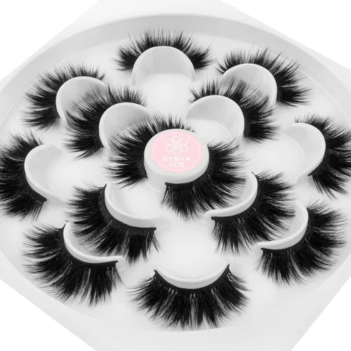 Vista 2 de DYSILK Pestañas postizas naturales de visón 6D, aspecto dramático, pestañas postizas esponjosas, extensión de maquillaje, pestañas largas hechas a