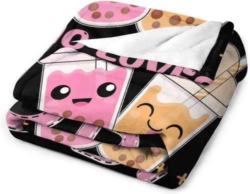 Vista 3 de Manta de té Boba de 40 x 50 pulgadas para niños, Just A Girl Who Loves Bubble Tea Fannel, manta de forro polar súper suave, manta de viaje