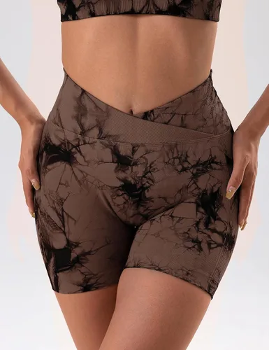 Vista 3 de OVESPORT Pantalones cortos de entrenamiento de 3.6 pulgadas para mujer, sin costuras, levantamiento de glúteos, cintura cruzada, para yoga
