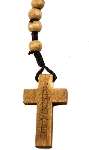 Vista 4 de Docena de cuentas de madera de olivo de Jerusalén con rosario católico de Jesús, 12.4 pulgadas