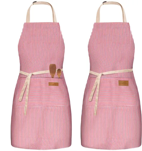 Vista 18 de Paquete de 2 delantales ajustables con peto, delantales de chef para cocina, restaurante, con 2 bolsillos, delantales para mujeres y hombres