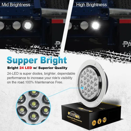Vista 4 de Partsam 2pcs 4" redondo blanco 24 LED camión remolque luz marcha marcha marcha atrás luz + cromo/alambre