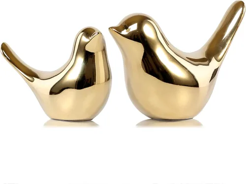 Vista 12 de FANTESTICRYAN Estatuas de pájaros pequeños, decoración dorada para el hogar, estilo moderno, adornos decorativos para sala de estar, dormitorio