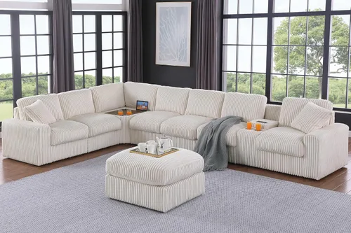Vista 23 de Ball & Cast - Sofá modular en forma de L de 147 pulgadas para sala de estar con diván reversible y cojines de respaldo extraíbles, juego de sofá