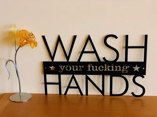Vista 2 de Divertido letrero de metal para pared de baño, con texto en inglés "Wash Your Hands", para inauguración de la casa, colgador de puerta colgante