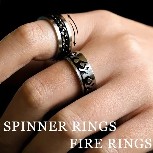 Vista 3 de Anillos de acero inoxidable para hombres, anillos de ansiedad plateados para la ansiedad para mujeres, juego de anillos giratorios geniales, paquete