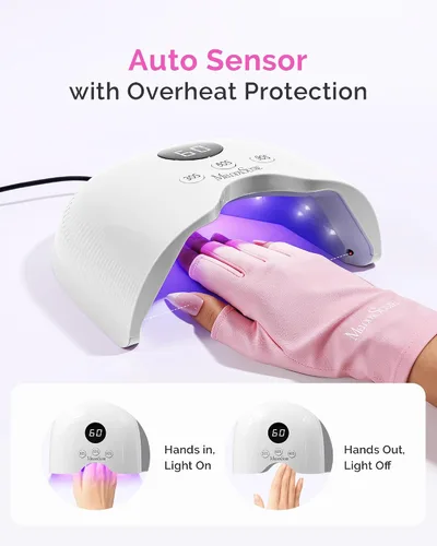 Vista 6 de MelodySusie Lámpara de uñas LED compacta con guantes UV, secadora de uñas P-PLUS30A con sensor inteligente que cura todos los geles, especialmente