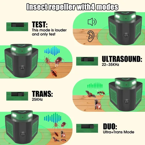 Vista 3 de Paquete de 2 repelentes de ratones para ratones y ratas para la casa, repelente ultrasónico de ratones, trampa para ratones de 360° para interiores