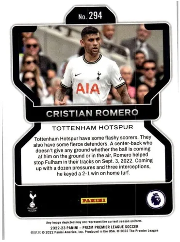 Vista 2 de 2022-23 PANINI PRIZM PREMEIR LEAGUE #294 CRISTIAN ROMERO TOTTENHAM HOTSPUR SOCCER OFFICIAL TRADING CARD OF THE PRO
