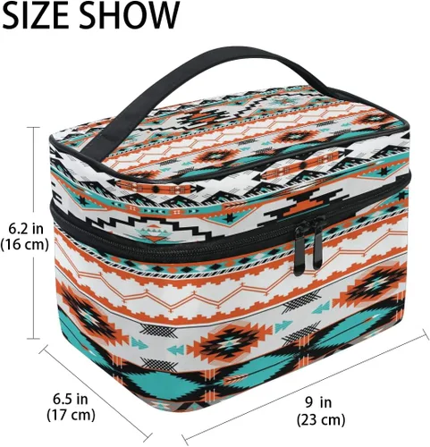 Vista 2 de AUUXVA Bolsa de cosméticos de viaje, bolsa de maquillaje étnica geométrica Chevron azteca, organizador grande, bolsa de aseo portátil, bolsa