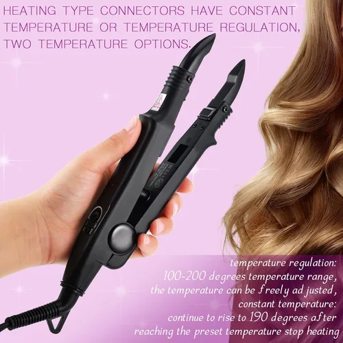 Vista 4 de Zhehao Herramienta de extensiones de cabello, cabeza C, punta en U, varilla de conector de hierro con 2 bolsas de queratina pegamento granulado
