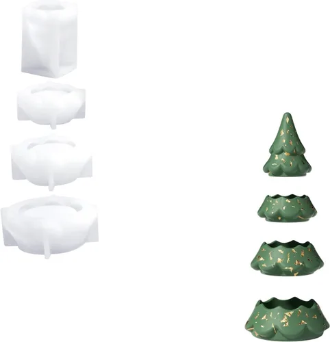 Vista 3 de BOOWAN NICOLE Vasos de vela apilables para árbol de Navidad con tapa, moldes de silicona, moldes modulares de silicona para árbol de Navidad