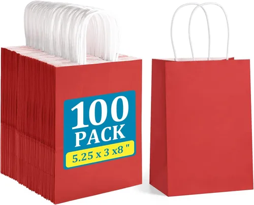 Vista 9 de BagDream Bolsas de regalo negras de 5.25 x 3 x 8 pulgadas, pequeñas bolsas de papel kraft con asas, paquete de 100 unidades para Halloween