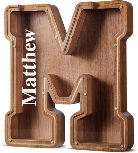Vista 52 de SummiDate Alcancía de madera de letra para niños y niñas, Alfabeto, personalizada, regalo de cumpleaños y pascua para niños (A)