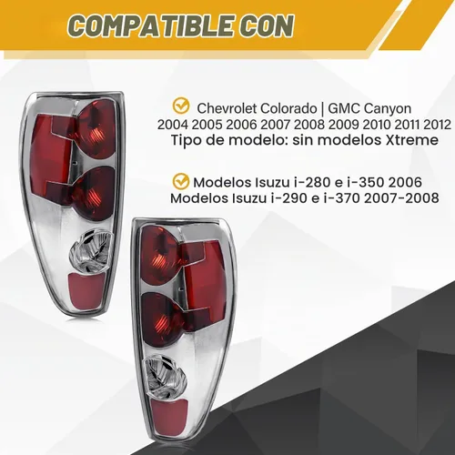 Vista 3 de Conjunto de luces traseras en par compatible con Chevrolet Colorado/GMC Canyon 2004-2012, repuesto de lámpara trasera de freno halógeno estilo OE