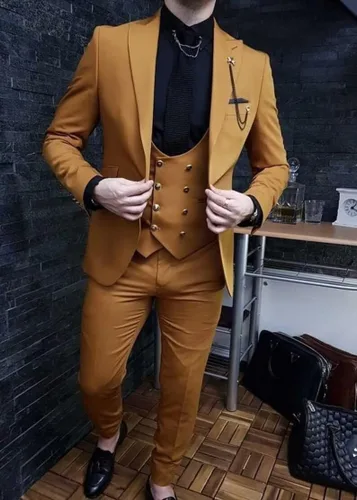 Vista 3 de Wangyue Trajes de 3 piezas para hombre, trajes ajustados para hombres, traje de doble botonadura para hombre, trajes de fiesta de graduación, trajes