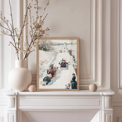 Vista 5 de Poster Master Póster de Navidad vintage, impresión retro de carreras de trineo, arte de pared de invierno, regalo de vacaciones para hombres