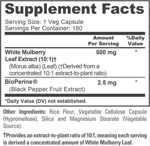 Vista 4 de NusaPure Extracto de hoja de morera blanca 5,000 mg 180 cápsulas vegetales (vegetariano, bioperina) Botanical Formula, 10:1 Morus alba Leaf