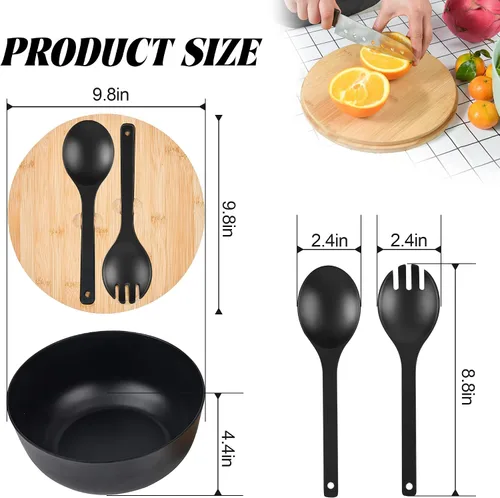 Vista 6 de GEHE - Juego de ensaladera de fibra de bambú con utensilios para servir - Grande de 9.8 pulgadas, recipientes para mezclar de bambú sólido