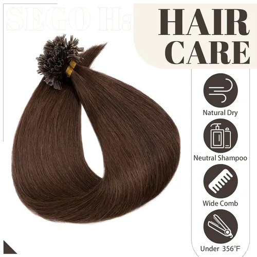 Vista 254 de SEGO Extensiones de cabello humano con micro cuentas, extensiones de cabello humano con micro bucle, lacio, natural, fusión fría, 1.76 oz/paquete