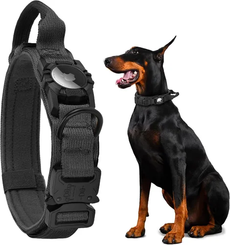 Vista 7 de Collar de perro Airtag mejorado impermeable, ajustable, nailon para entrenamiento con GPS Collar de perro con soporte AirTag, asa de control