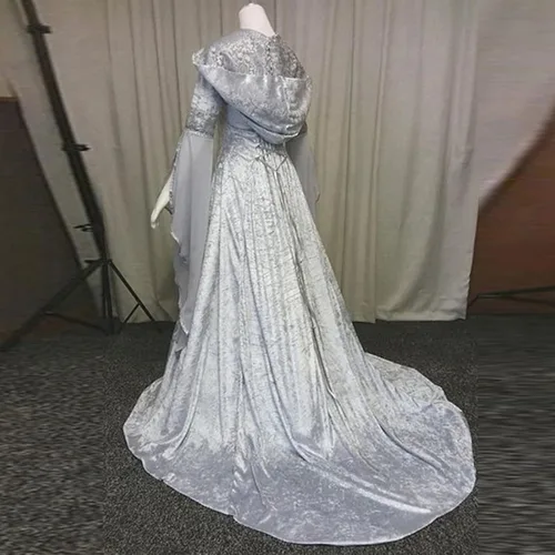 Vista 4 de YSLMNOR Disfraz medieval para mujer, corsé de Halloween, vestido gótico renacentista, talla grande, vestido de fiesta de manga acampanada, ropa
