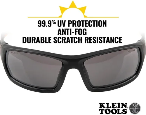 Vista 3 de Klein Tools 60164 - Gafas de seguridad, gafas protectoras profesionales de EPP con marco completo, resistentes a los arañazos y antivaho (lente gris)