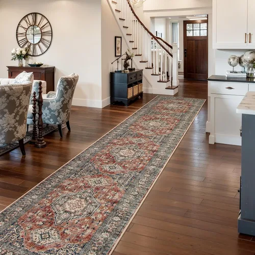 Vista 31 de Lahome Alfombra oriental lavable de área pequeña, 2 x 3 pies, para entrada, cocina, ultra fina, suave, tapete antideslizante para puerta de Azul