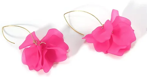 Vista 6 de KELMALL Aretes de aro de flores, aretes bohemios de gran tamaño con pétalos florales para mujer