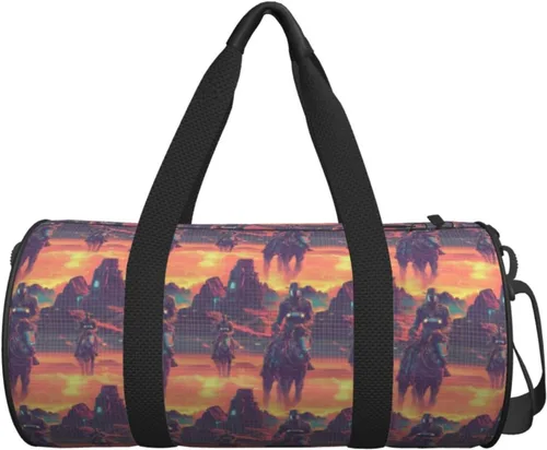Vista 7 de Large Duffle Bag for Travel - Cyber Retro Western Cowboy Print Gym Bag for Women Men, Travel Foldable Bags for Women Men with Zippered Multiple