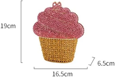 Vista 2 de ADSRB Lady Ice Cream Crystal Clutches Bolsas de mano para mujer, bolso de noche dorado de metal con diamantes para novia, bolso de mano para boda