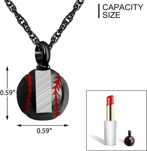 Vista 2 de abooxiu Collar de urna de béisbol para cenizas de acero inoxidable con colgante conmemorativo, colgante de cenizas humanas, para mujeres y hombres