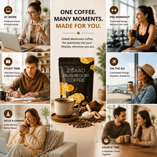 Vista 6 de Café de hongos, 6 hongos orgánicos con melena de león y café Cordyceps para energía sostenida, enfoque mental, digestión y apoyo inmunológico, café