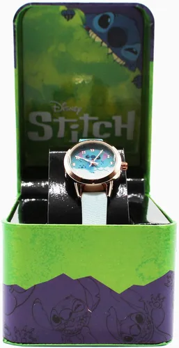 Vista 4 de Accutime Disney Lilo & Stitch Reloj de pulsera analógico de cuarzo azul degradado con cara pequeña, detalles dorados para mujeres y adultos