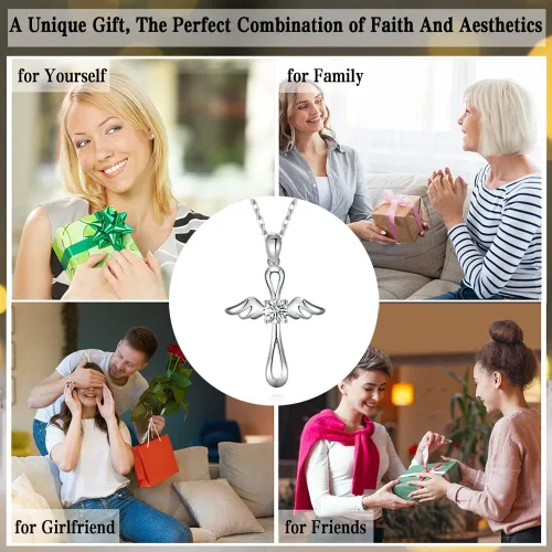 Vista 8 de YosikCaes 925 Sterling Silver Cross Necklace for Women with 18K Gold PlatedGold Vermeil, Hand Set 5A Zirconia, 18+2" Chain Length, 10mm Lobster Claw