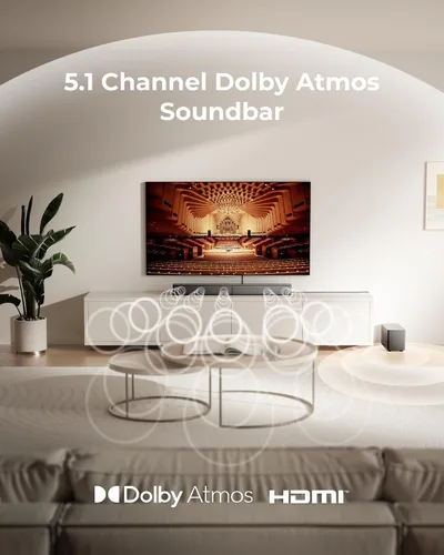 Vista 4 de ULTIMEA Sistema de barra de sonido envolvente de 5.1 canales con Dolby Negro