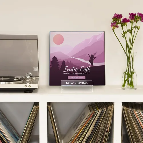 Vista 6 de Americanflat Soporte para discos de vinilo de 7.8 x 7.5 pulgadas, acrílico transparente con estante frontal y almacenamiento trasero, capacidad