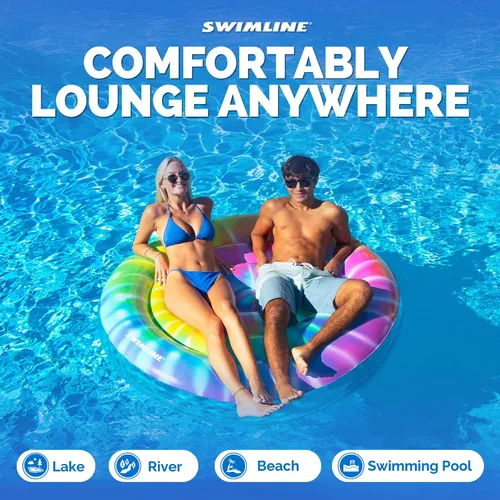 Vista 5 de SWIMLINE Flotador de piscina original Tie Dye (espiral), tumbona de vinilo duradero para adultos y adolescentes, divertido flotador de piscina