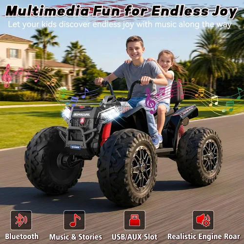 Vista 5 de 24V 4WD Kids ATV 4 Wheeler Ages 5-14 w/800W Powerful Motor, 200 Lbs, Black